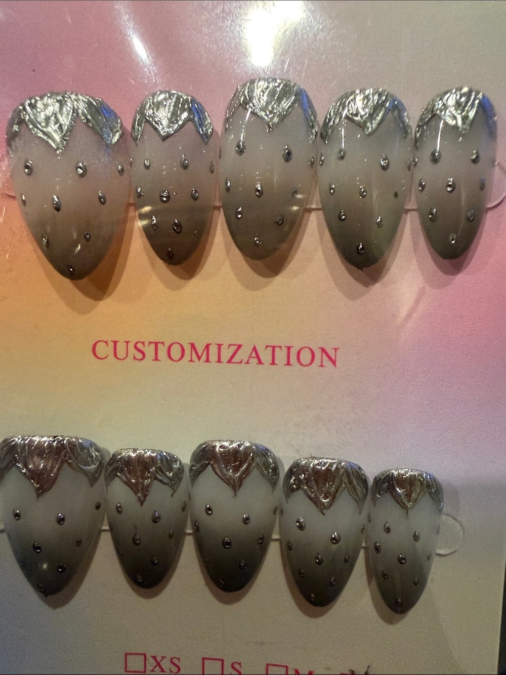 Neutral Ombre Press-On Nails with Silver Accent
